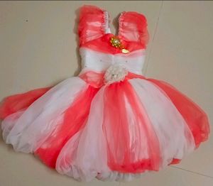 Peach With White Colour Ball Frock
