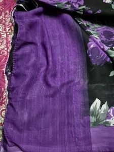 Purple And Black Flower Design Saree