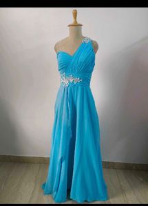 Turquoise One-Shoulder Formal Gown