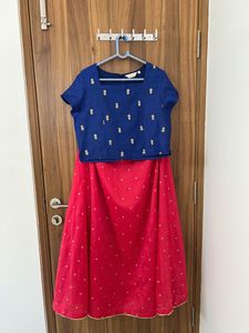 Blue Crop top With Pink Skirt