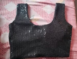 Black Fancy Blouse Length -13 Inch With Side Chain