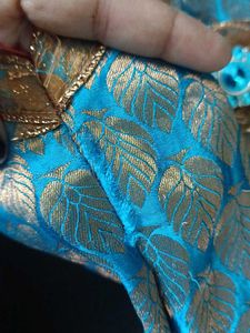 Girl&#39;s Blue &amp; Gold Brocade Top