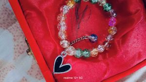 Crystal Bead Bracelet with Heart Charm