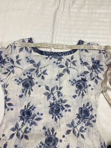 Libas Printed Gown/Kurta White And Blue