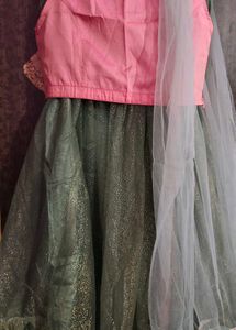 Elegant Pink &amp; Green Girls Dress