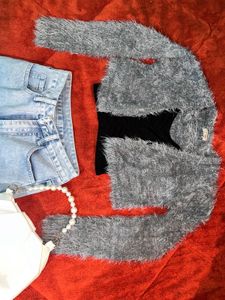 Fur Bust Crop Cardigan