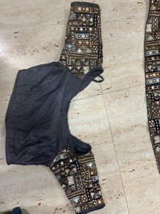 Off Shoulder Mirror Work Lehenga