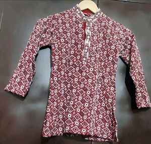 Maroon Kurta White Pajami Set For 3- 4 Year Boy