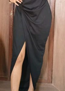 Women Wrap One shoulder black dress.