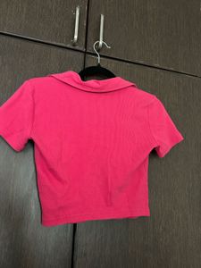 Hot Pink Collared Crop Top