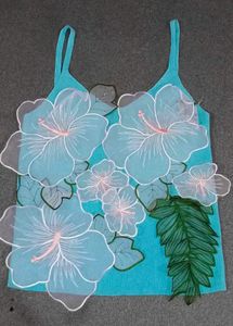 Net Flowers Stylish Strips Cyan Crop Top🫶💙😍