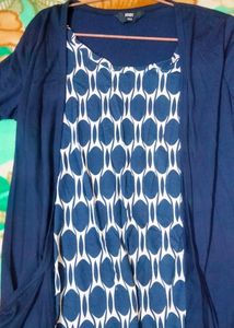 i will buy it from max .. it is xs in size ... blue-white colour.... attached top... with 2 pockets and 3-4th sleev.