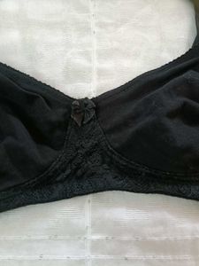 Black Cotton Blend Bra with Lace