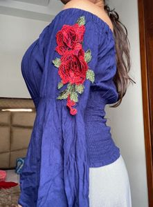 ZARA Basic Embroidered Off-Shoulder Top
