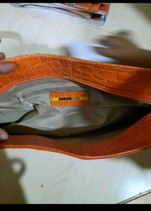 Orange Croc Embossed Shoulder Bag