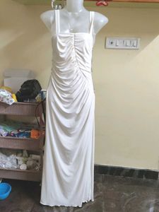 Elegant White Ruched Maxi Dress
