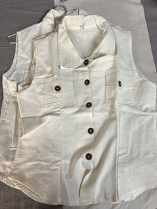 Sleeveless Button-Down Pure linen Top