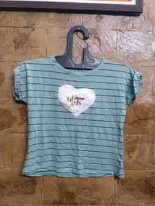 Striped Tee with Heart Detail