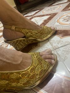 Gold Embellished Slingback Heels