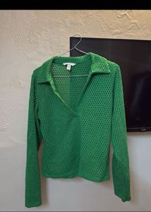 Green Knit Polo Top