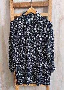 Black Printed Cotton Shirt Size-36