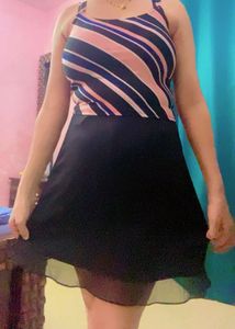 Striped Top &amp; Black Skirt Set
