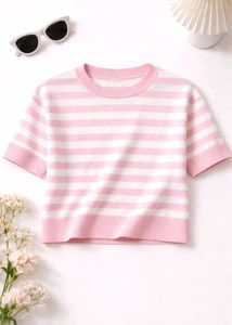 blush pink &amp; ivory classic white knit top 🩷