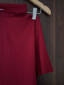 Turtle Neck Red Fitted Top