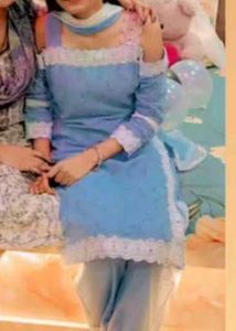 Off Shoulder Light Blue Kurti