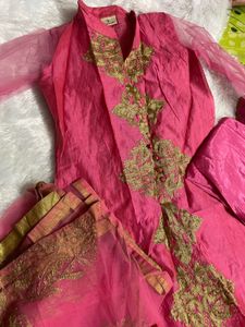very pretty pink heavy anarkali salwar suit