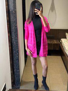 Bright Pink Open Front Cardigan