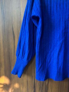 Blue Knit Turtleneck Sweater