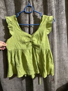 Green Ruffle Sleeve Top