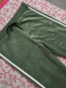 Olive Green Velvet Joggers