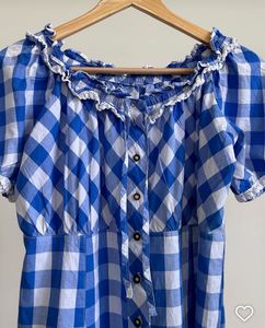 Vintage Gingham Cottagecore Blouse – Blue &amp; White