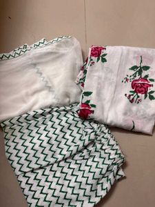 White Printed Cotton Suit Set