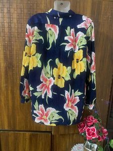 Dark Blue Digital Printed Crush Pleated Shirt