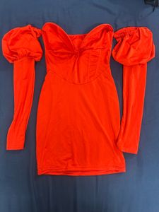 Bardot Red Dress With Sleeves
