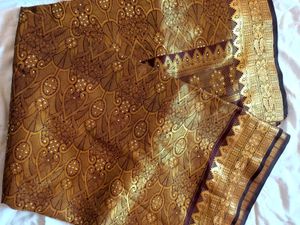 Elegant Brown &amp; Gold Saree