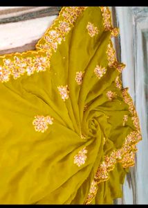 Olive Green Embroidered Sari