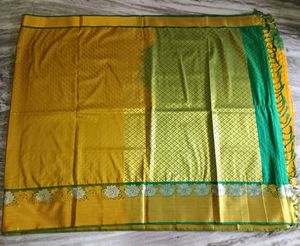 Clearence Sale Gold And Green Colour Saree
