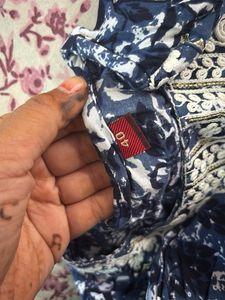 Blue &amp; White Printed Kurta