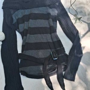 Grunge Y2k Gothic Striped Off-Shoulder Knit Top