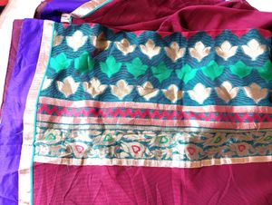Chocolatey Maroon Colour Saree With Excellent