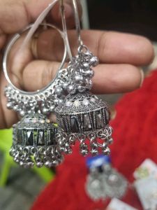 Silver Jhumka Hoop Earrings