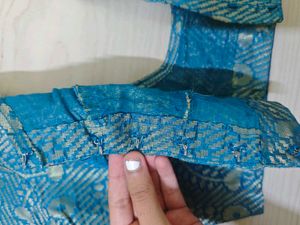 Blue Zari Chanderi Silk Saree+ Blouse Piece