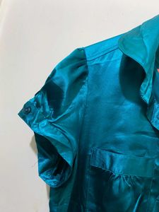 Satin Button-Down Top length 28 b-34&amp;36