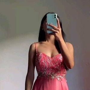 Coral Embellished Evening Gown