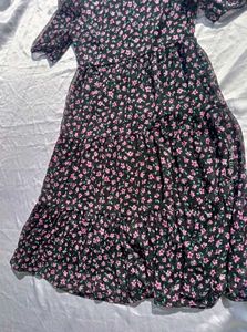 (Max) Floral Print Button Down A-line Dress