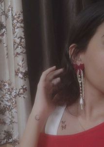 Bow &amp; Pearl Dangle Earrings